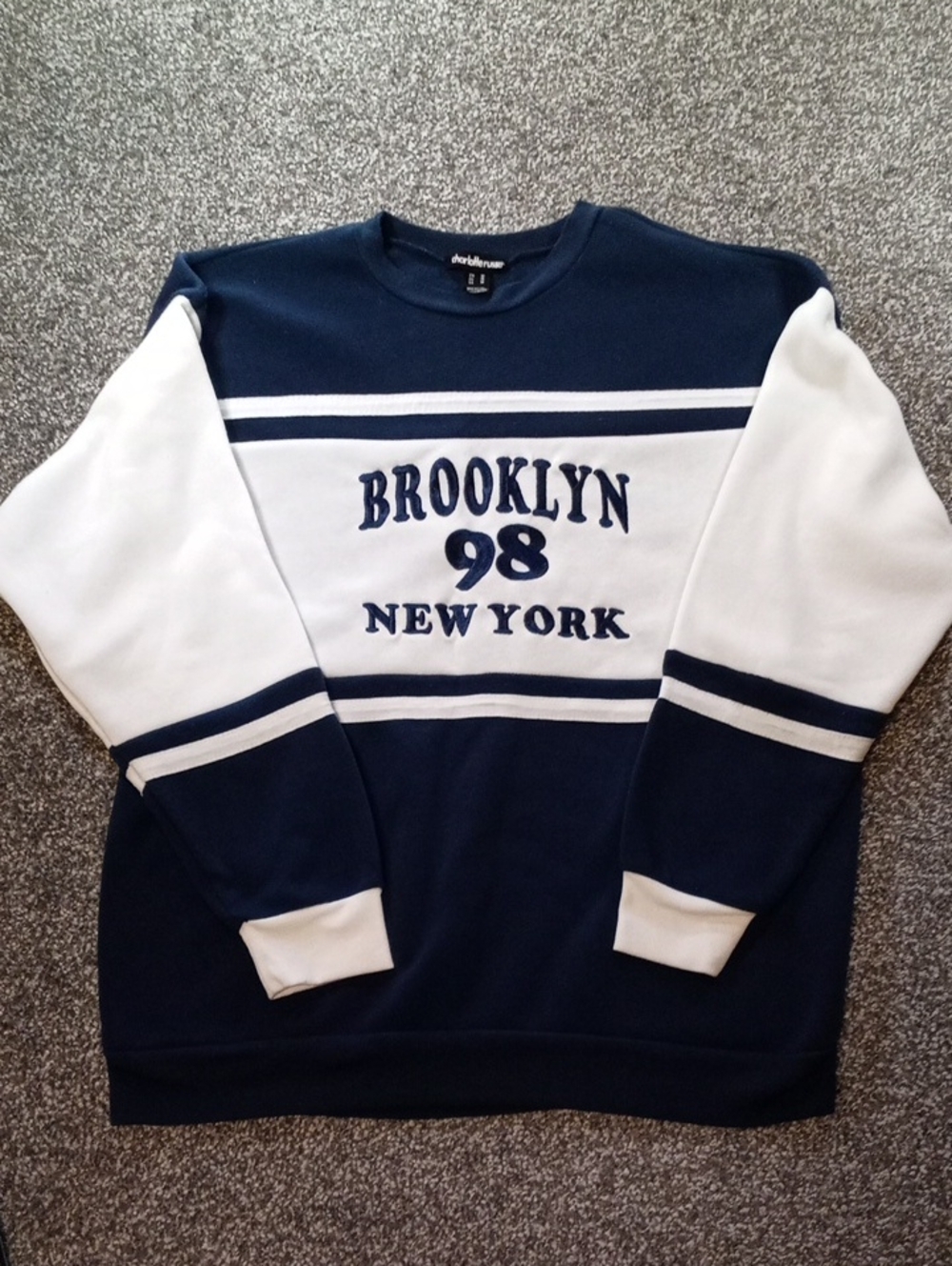 Charlotte Russe Navy & White Crewneck Sweatshirt with